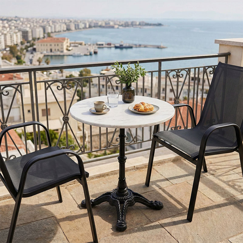 Τραπέζι μαρμάρινο Ancara pakoworld μαντέμι σε λευκή-μαύρη απόχρωση Φ70x70.8εκ 2