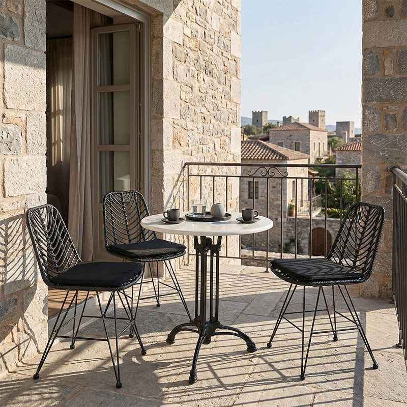 Τραπέζι μαρμάρινο Bastile pakoworld μαντέμι σε λευκή-μαύρη απόχρωση Φ70x71.8εκ 2