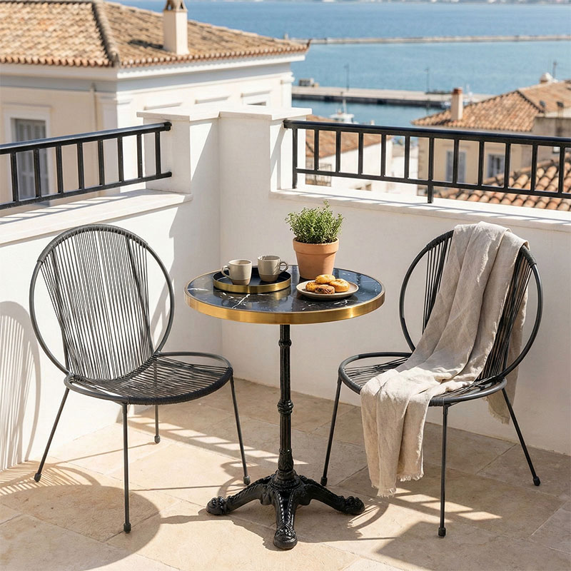 Τραπέζι μαρμάρινο Andeket pakoworld μαντέμι σε μαύρη-χρυσή απόχρωση Φ57x72εκ 2