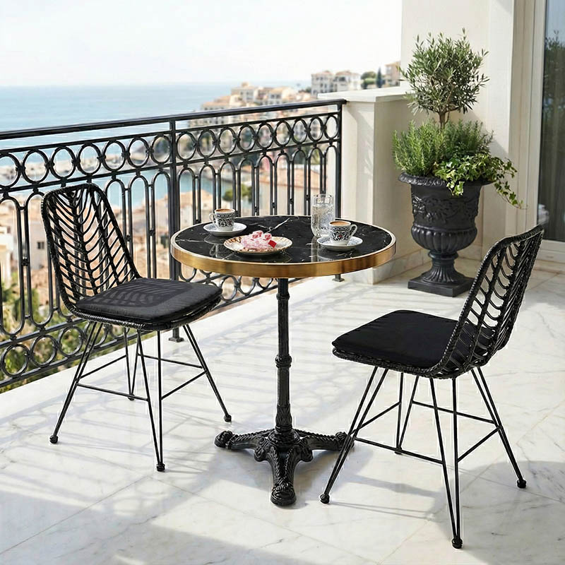 Τραπέζι μαρμάρινο Andeket pakoworld μαντέμι σε μαύρη-χρυσή απόχρωση Φ70x72εκ 2