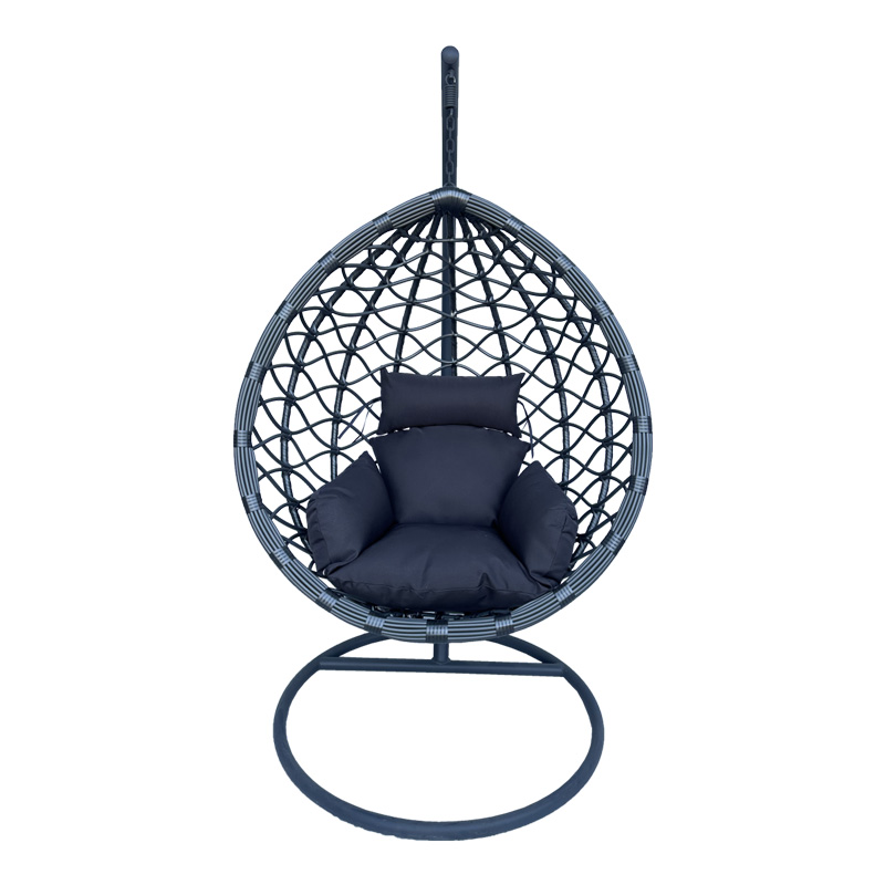 Κούνια φωλιά με βάση Lyere pakoworld μέταλλο ανθρακί pe rattan σε γκρι απόχρωση 120x108x195εκ 2