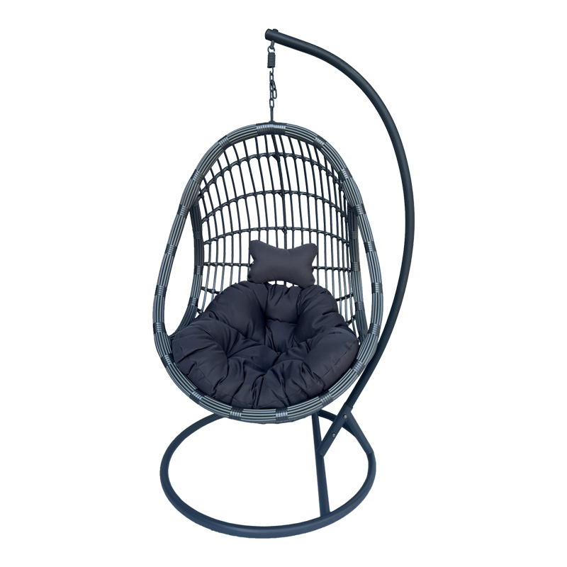 Κούνια φωλιά με βάση Cungo pakoworld μέταλλο ανθρακί pe rattan σε γκρι απόχρωση 125x105x195εκ 3