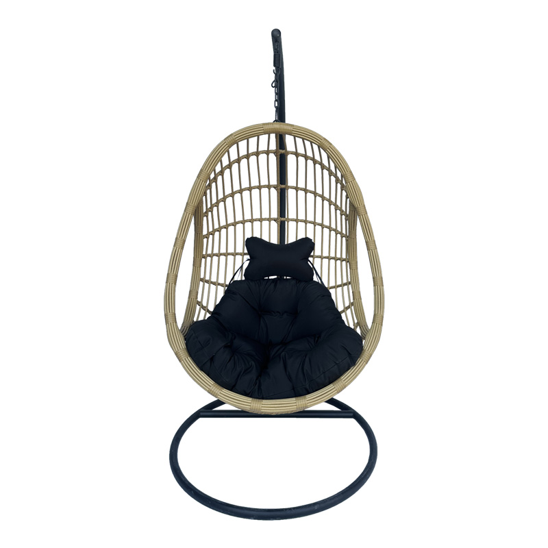 Κούνια φωλιά με βάση Cungo pakoworld μέταλλο μαύρο- pe rattan μπεζ με μαύρο μαξιλάρι 125x105x195εκ 4