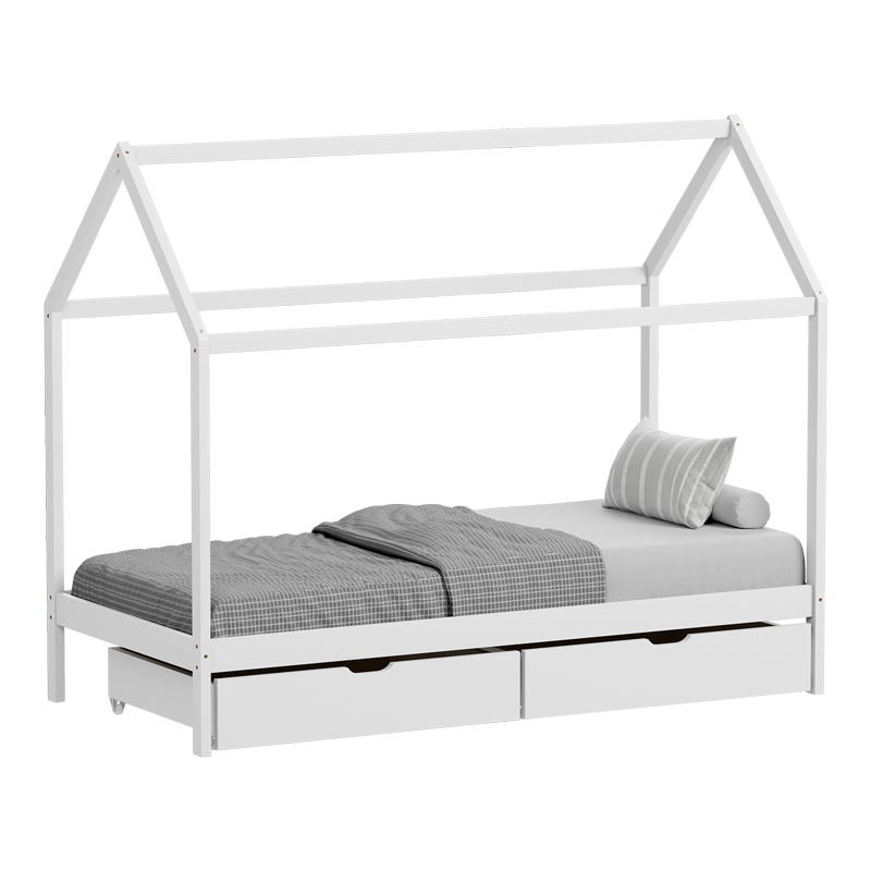 Παιδικό κρεβάτι Mellin τ. Montessori με 2 συρτάρια pakoworld ξύλο πεύκου σε λευκή απόχρωση 90x190εκ 2