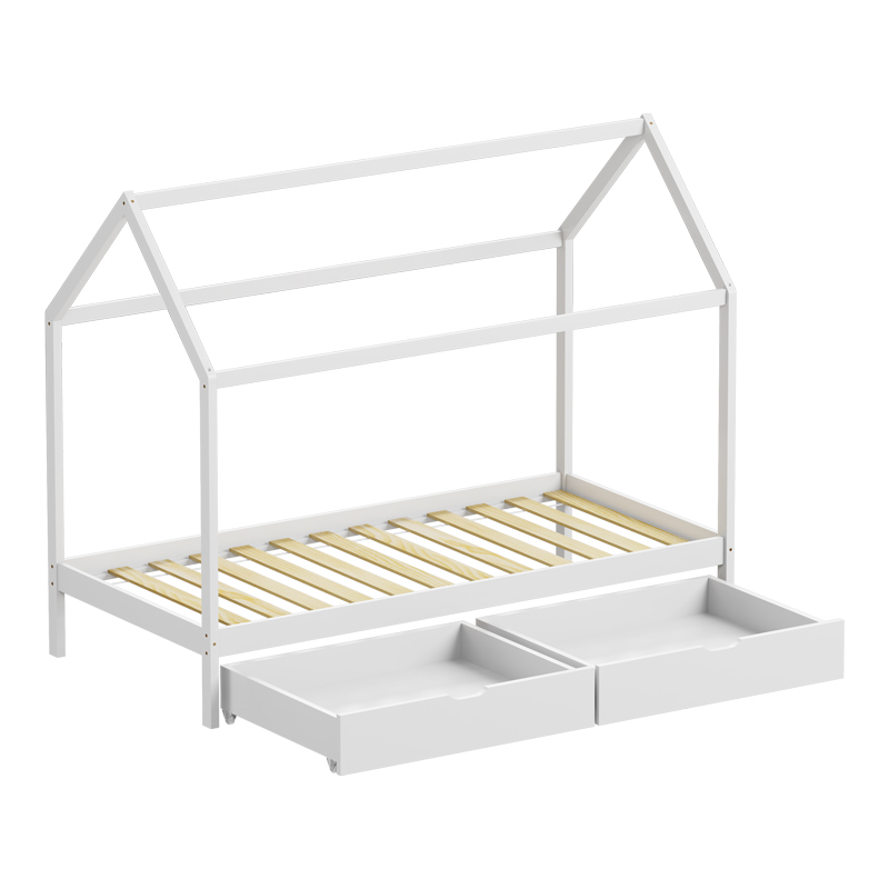 Παιδικό κρεβάτι Mellin τ. Montessori με 2 συρτάρια pakoworld ξύλο πεύκου σε λευκή απόχρωση 90x190εκ 4