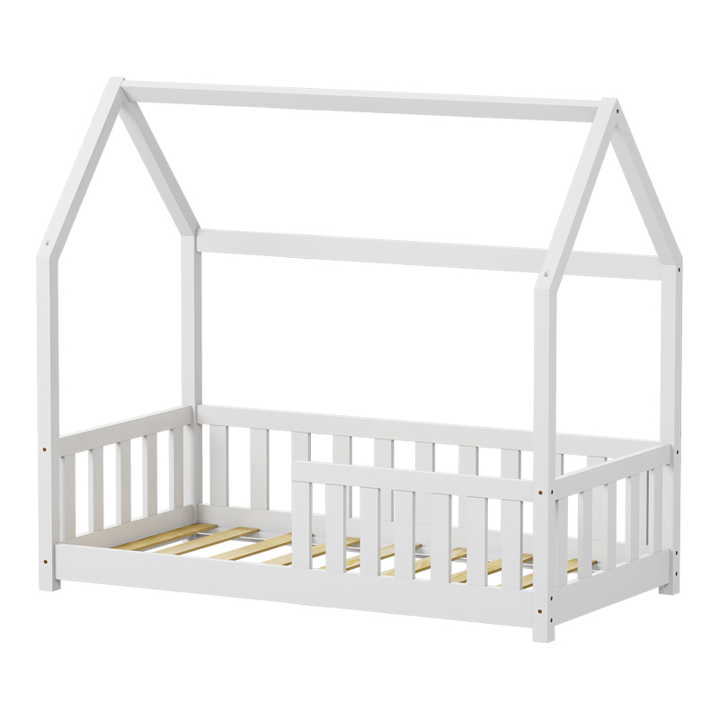 Παιδικό κρεβάτι Bambie με κιγκλίδωμα τ. Montessori pakoworld ξύλο πεύκου σε λευκή απόχρωση 70x140εκ 3