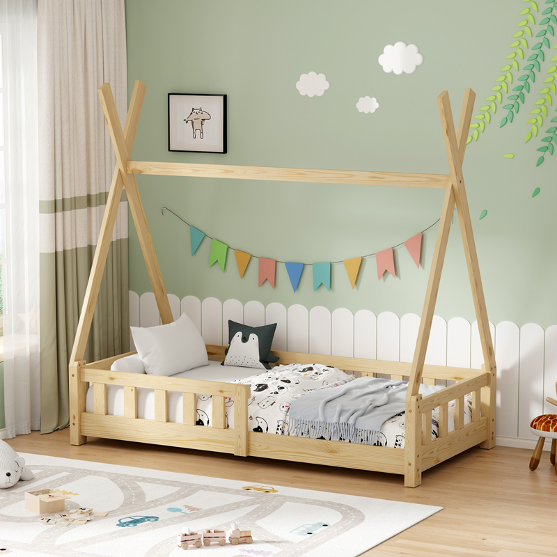 Παιδικό κρεβάτι Noam τ. Montessori με κιγκλίδωμα pakoworld ξύλο πεύκου σε φυσική απόχρωση 70x140εκ 1