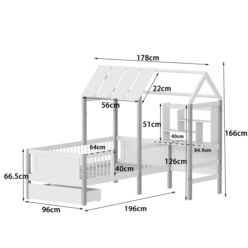 Παιδικό κρεβάτι Bedria pakoworld τ. Montessori ξύλο σε λευκή-φυσική απόχρωση 90x190εκ 9