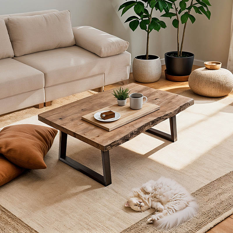 Τραπέζι σαλονιού Miles pakoworld μασίφ ξύλο ακακίας πάχους 3.7-4εκ σε φυσική απόχρωση με μαύρα μεταλλικά πόδια 115x60x45εκ 2