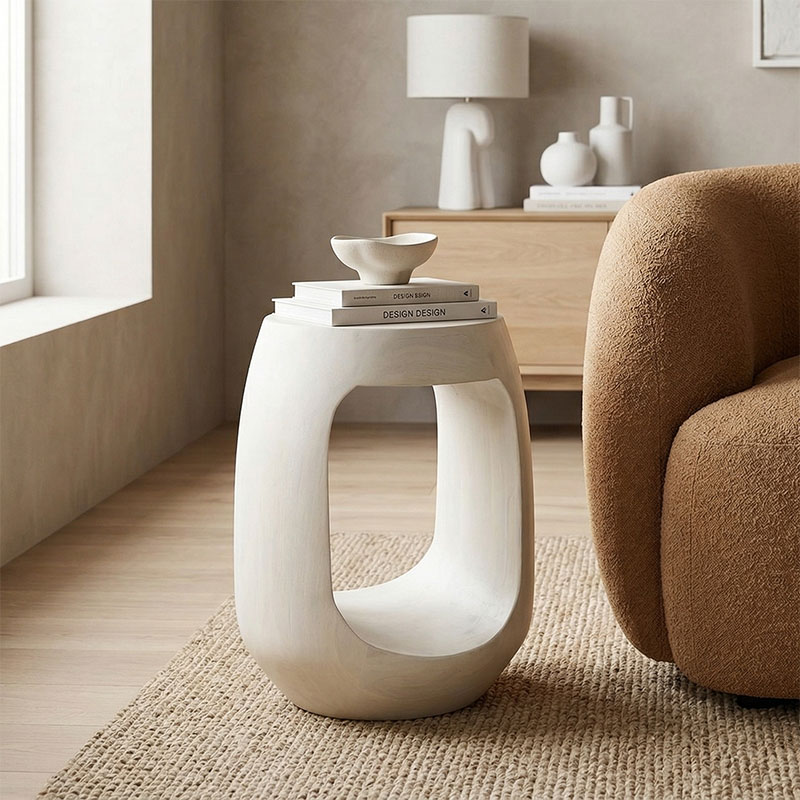 Βοηθητικό τραπέζι Lenora pakoworld μασίφ μάνγκο ξύλο λευκό Φ33x45εκ 1