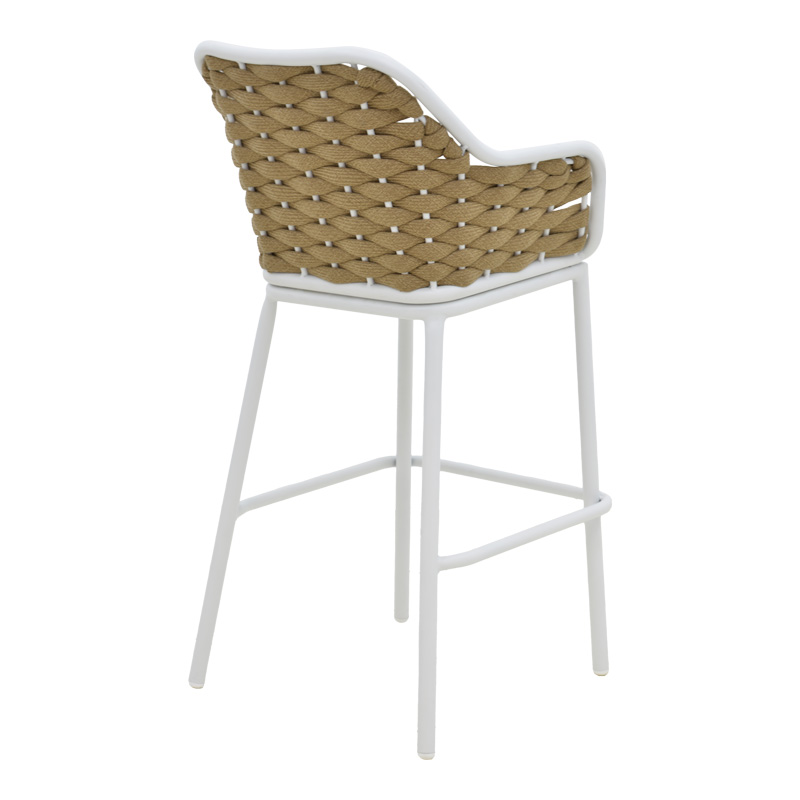 Σκαμπό μπαρ Zuki pakoworld αλουμίνιο με λευκό σκελετό-φυσικό σχοινί 55x54x109εκ 4