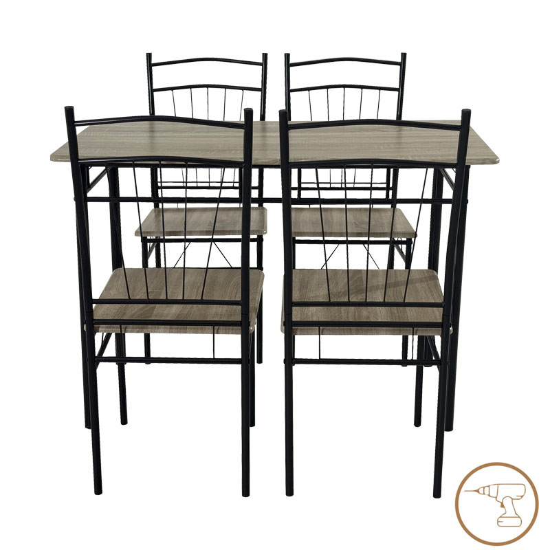 Τραπεζαρία Reforia pakoworld σετ 5τμχ mdf σε γκρι απόχρωση με μαύρα μεταλλικά πόδια 110x60x74εκ 2