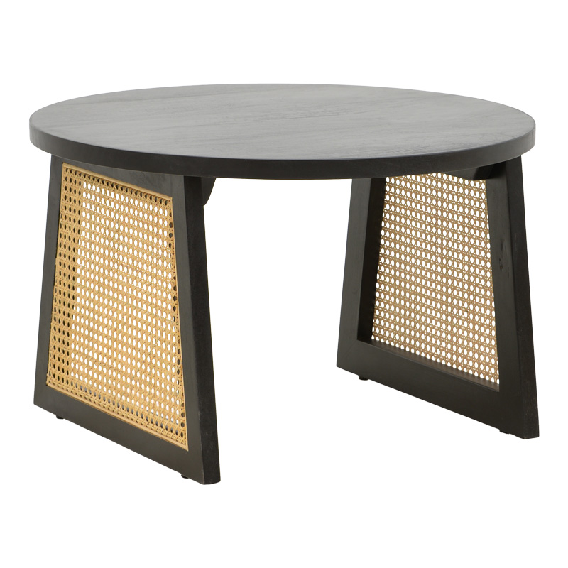 Τραπέζι Tamarind pakoworld ξύλο mango-φυσικό rattan σε μαύρη απόχρωση Φ65x40εκ 2