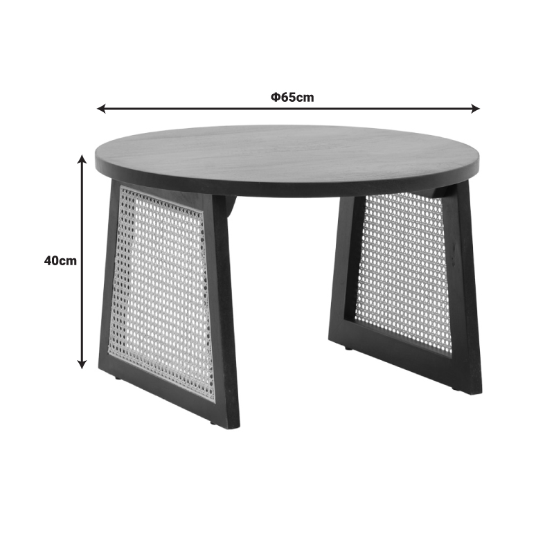 Τραπέζι Tamarind pakoworld ξύλο mango-φυσικό rattan σε μαύρη απόχρωση Φ65x40εκ 3