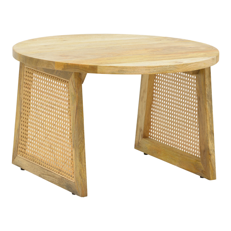Τραπέζι Tamarind pakoworld ξύλο mango-φυσικό rattan σε φυσική απόχρωση Φ65x40εκ 2