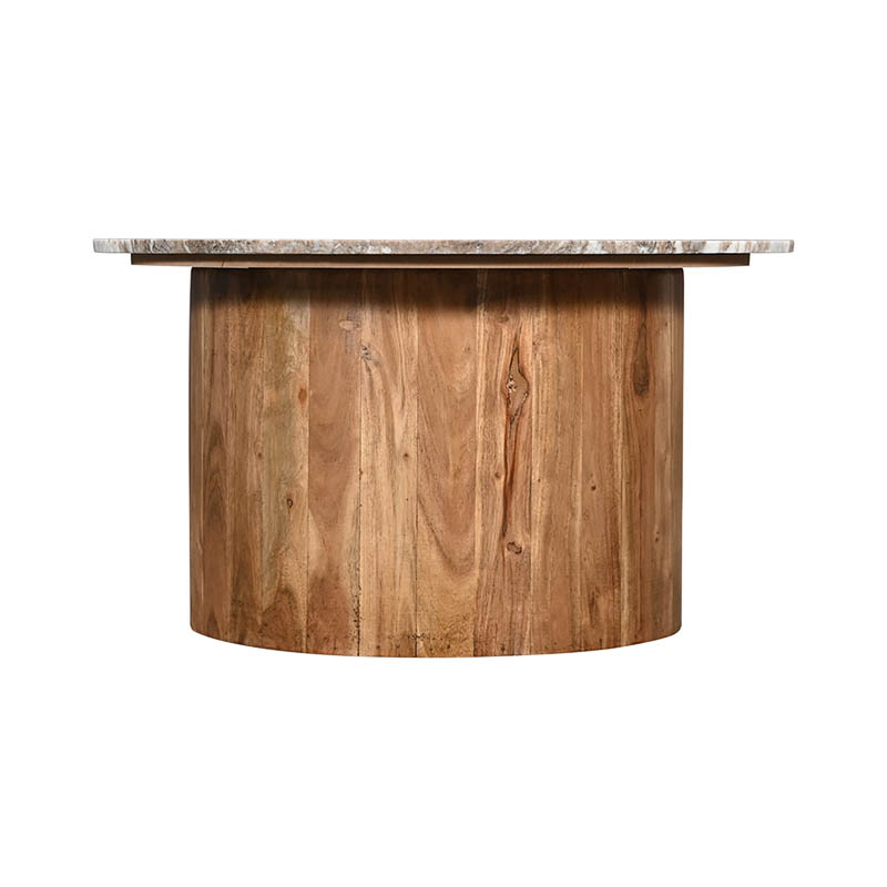 Τραπέζι σαλονιού Sergy pakoworld μασίφ ξύλο ακακίας σε φυσική απόχρωση με επιφάνεια μαρμάρου Φ70x35εκ 3