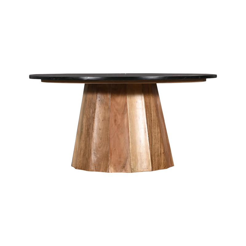 Τραπέζι σαλονιού Ezerdian pakoworld μασίφ ξύλο ακακίας σε φυσική απόχρωση με επιφάνεια μαύρου ματ μαρμάρου Φ90x45εκ 3