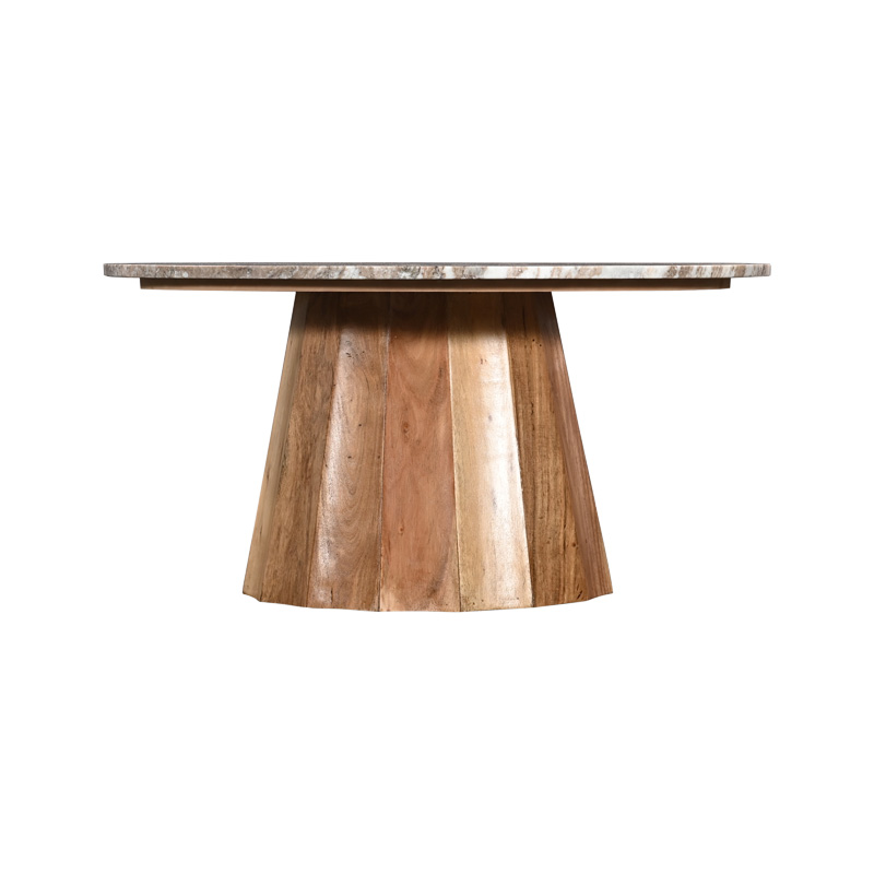 Τραπέζι σαλονιού Ezerdian pakoworld μασίφ ξύλο ακακίας σε φυσική απόχρωση με επιφάνεια ματ μαρμάρου Φ90x45εκ 3