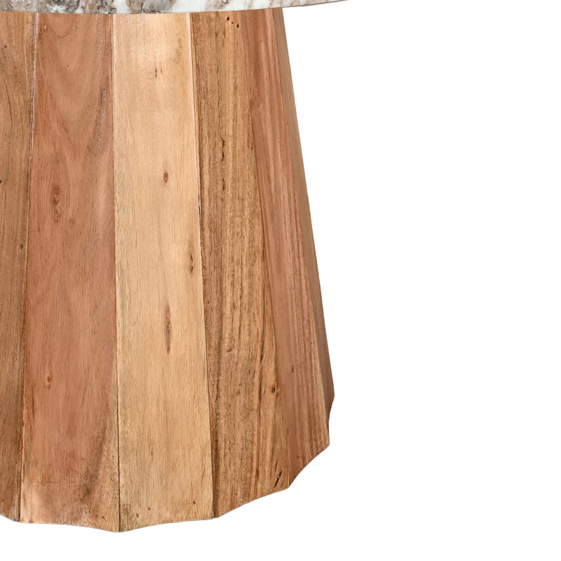 Τραπέζι Ezerdian pakoworld μασίφ ξύλο ακακίας σε φυσική απόχρωση με επιφάνεια ματ μαρμάρου Φ150x76εκ 4