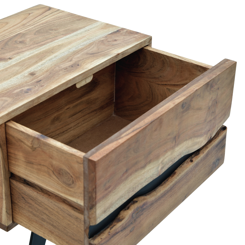 Κομοδίνο Imena pakoworld μασίφ ξύλο Acacia σε φυσικό απόχρωση με μαύρα μεταλλικά πόδια 45x35x56εκ 7