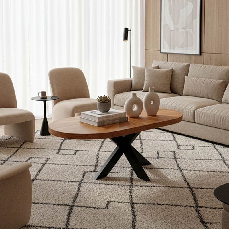 Τραπέζι σαλονιού Fardy pakoworld μασίφ ξύλο ακακίας σε φυσική απόχρωση με μαύρα μεταλλικά πόδια 120x60x45εκ 1