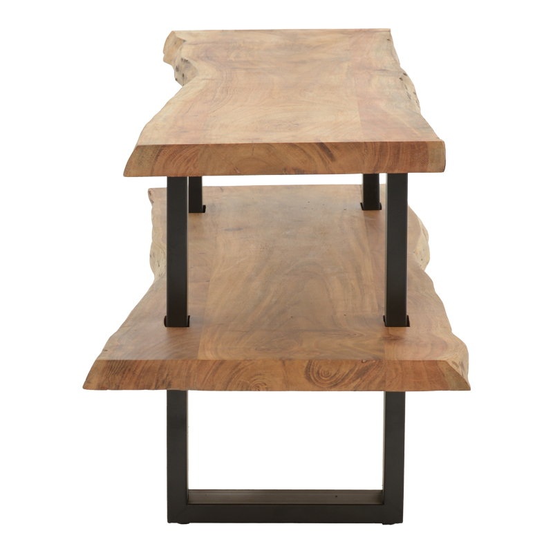 Έπιπλο τηλεόρασης Fuji pakoworld μασίφ ξύλο ακακίας σε φυσική απόχρωση με μαύρα μεταλλικά πόδια 140x40x52εκ 4