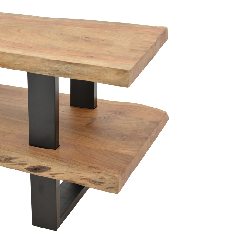 Έπιπλο τηλεόρασης Fuji pakoworld μασίφ ξύλο ακακίας σε φυσική απόχρωση με μαύρα μεταλλικά πόδια 140x40x52εκ 6