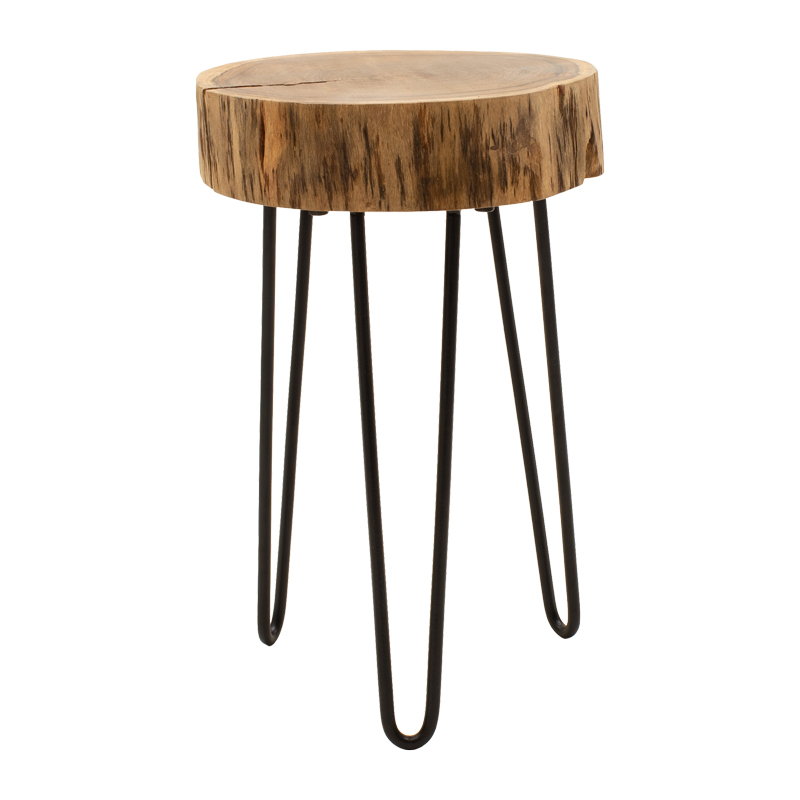 Βοηθητικό τραπέζι Tripp pakoworld μασίφ ξύλο ακακίας σε φυσική απόχρωση με μαυρα μεταλλικά πόδια 32x30x47εκ 3