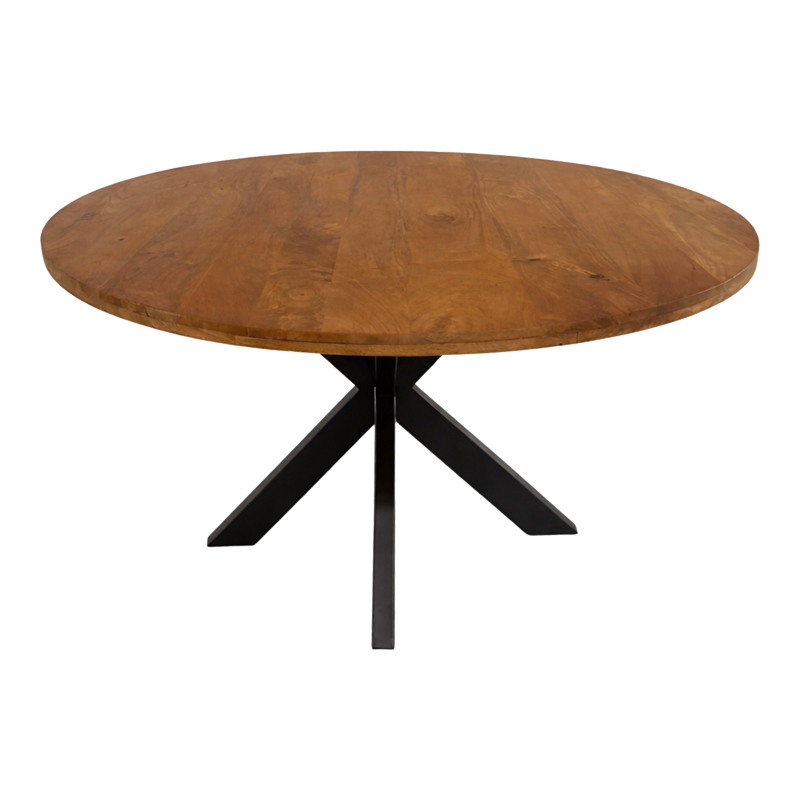 Τραπεζι Royalty pakoworld μασίφ mango ξύλο καρυδί-πόδι μαύρο μέταλλο Φ130x77εκ 2