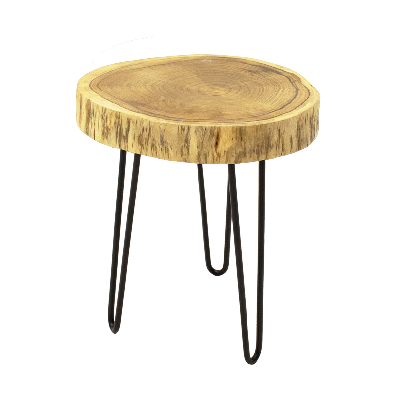 Βοηθητικό τραπέζι Tripp Ι pakoworld μασίφ ξύλο ακακίας σε φυσική απόχρωση-μαύρα μεταλλικά πόδια Φ41x45εκ 4