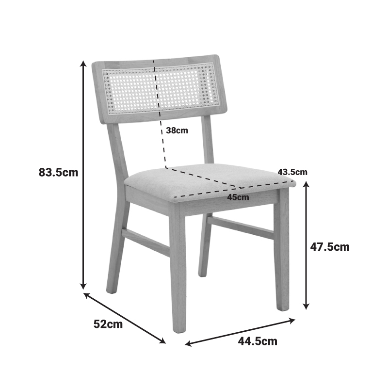 Καρέκλα Raffles pakoworld rubberwood με pe rattan και γκρι μπεζ ύφασμα 47x48x83.5εκ 2