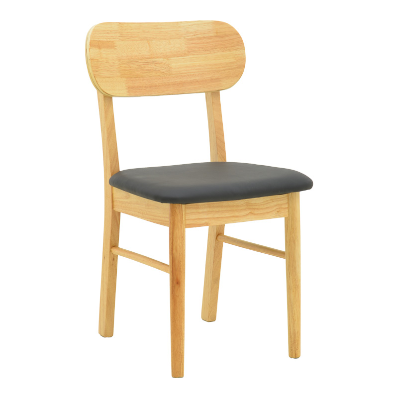 Καρέκλα Bedona pakoworld rubberwood σε φυσική απόχρωση με μαύρο pu μαξιλάρι 47x46x80εκ 1