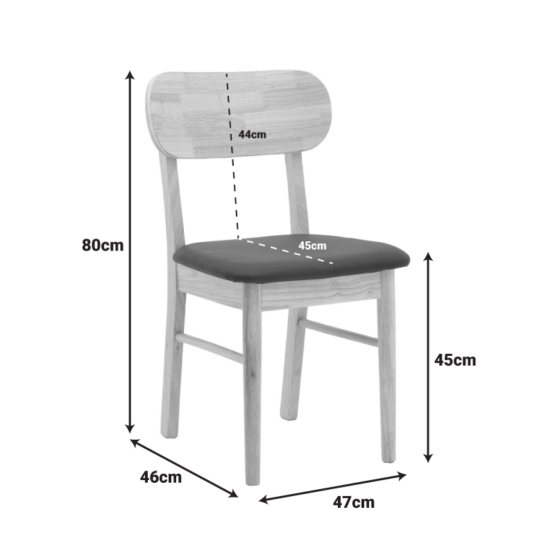 Καρέκλα Bedona pakoworld rubberwood σε φυσική απόχρωση με μαύρο pu μαξιλάρι 47x46x80εκ 2