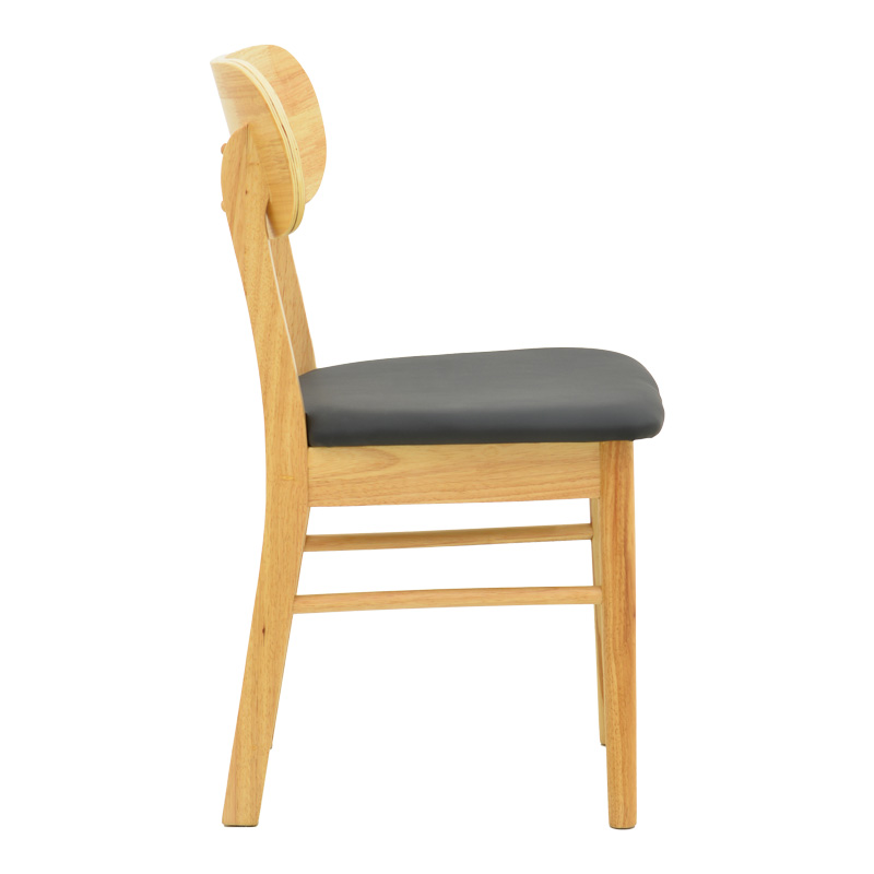 Καρέκλα Bedona pakoworld rubberwood σε φυσική απόχρωση με μαύρο pu μαξιλάρι 47x46x80εκ 4