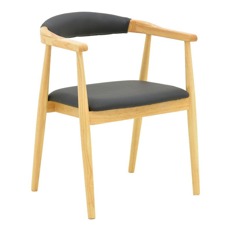 Πολυθρόνα Sandi pakoworld rubberwood σε φυσική απόχρωση με μαύρο pu μαξιλάρι 50x60x80εκ 1