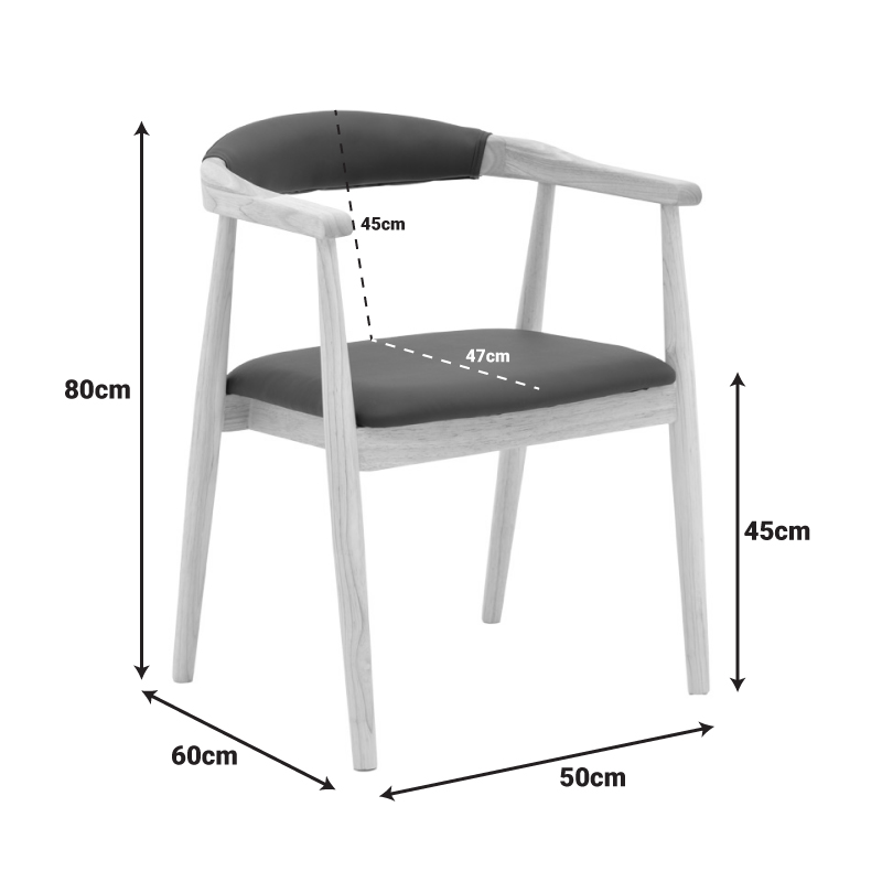 Πολυθρόνα Sandi pakoworld rubberwood σε φυσική απόχρωση με μαύρο pu μαξιλάρι 50x60x80εκ 2