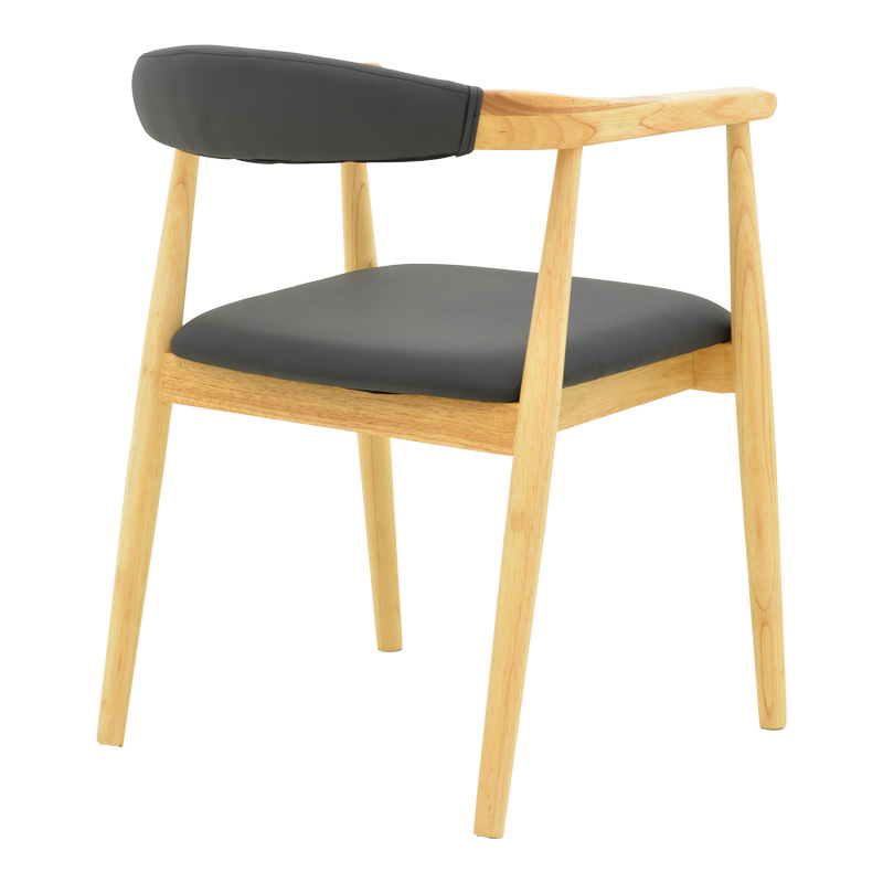 Πολυθρόνα Sandi pakoworld rubberwood σε φυσική απόχρωση με μαύρο pu μαξιλάρι 50x60x80εκ 3