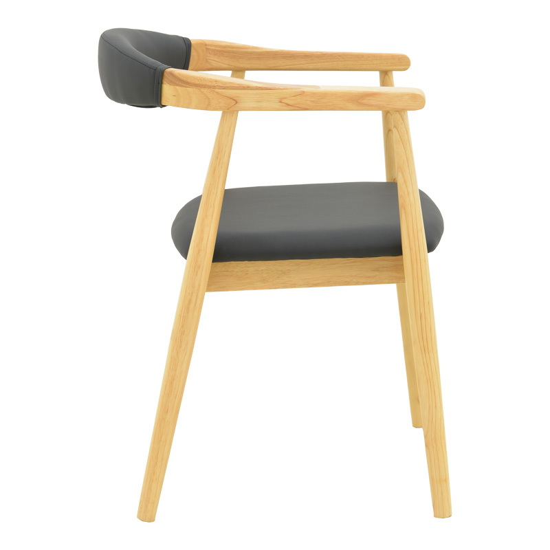 Πολυθρόνα Sandi pakoworld rubberwood σε φυσική απόχρωση με μαύρο pu μαξιλάρι 50x60x80εκ 4