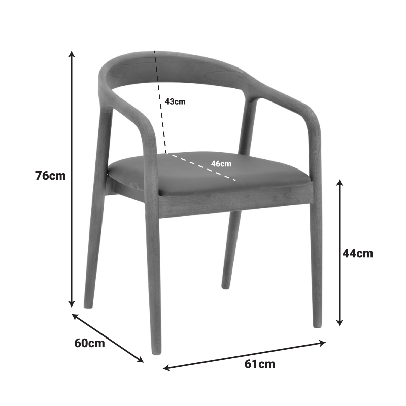 Πολυθρόνα Hogie pakoworld rubberwood καρυδί- μαύρο pu μαξιλάρι 61x60x76εκ 2