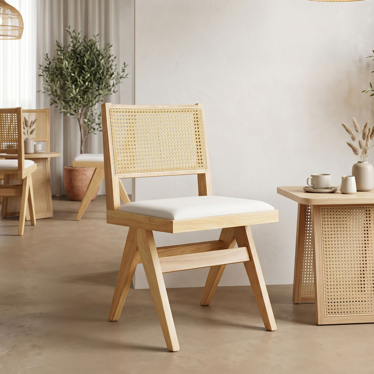 Καρέκλα Winslow pakoworld rubberwood σε φυσική απόχρωση-ύφασμα λευκό 46x58x80εκ 1