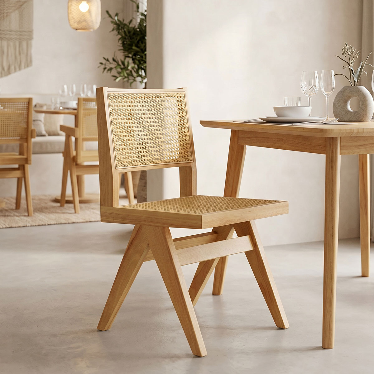 Καρέκλα Winslow pakoworld rubberwood-rattan σε φυσική απόχρωση 46x58x80εκ 1