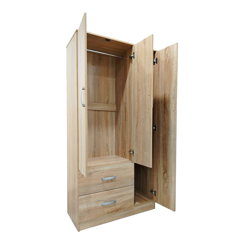 Ντουλάπα τρίφυλλη με 2 συρτάρια Athos pakoworld σε sonoma απόχρωση 90x42x180εκ 2