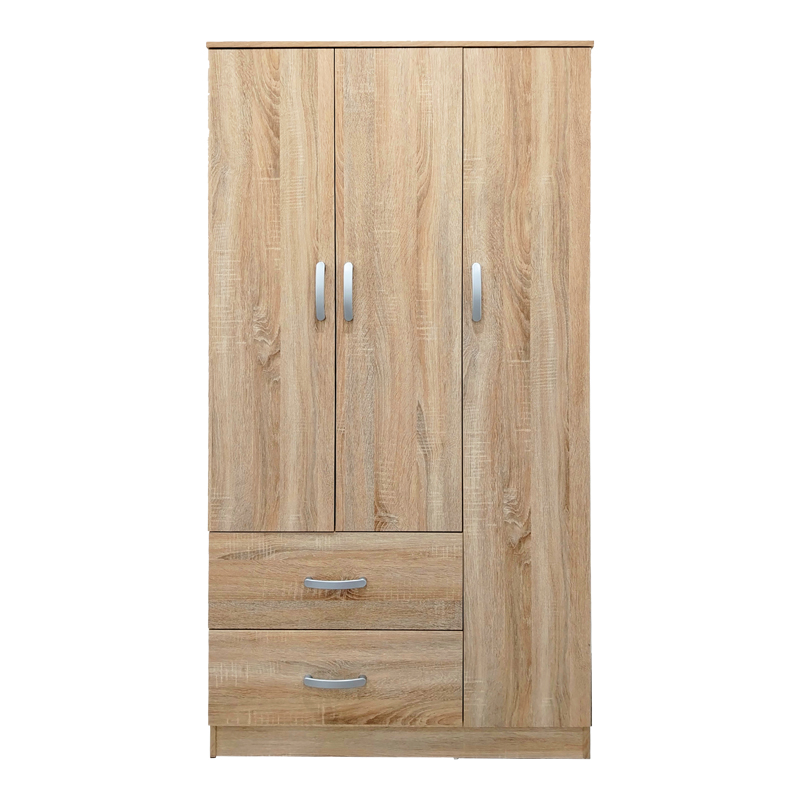 Ντουλάπα τρίφυλλη με 2 συρτάρια Athos pakoworld σε sonoma απόχρωση 90x42x180εκ 4