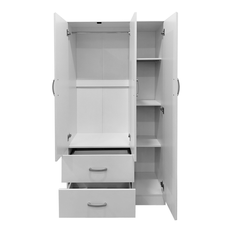 Ντουλάπα τρίφυλλη με 2 συρτάρια Athos pakoworld σε λευκή απόχρωση 90x42x180εκ 3