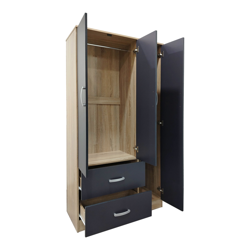 Ντουλάπα τρίφυλλη με 2 συρτάρια Athos pakoworld σε sonoma-ανθρακί απόχρωση 90x42x180εκ 2