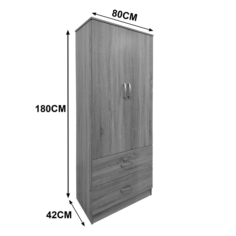 Ντουλάπα δίφυλλη με 2 συρτάρια Athos pakoworld σε λευκή απόχρωση 80x42x180εκ 5