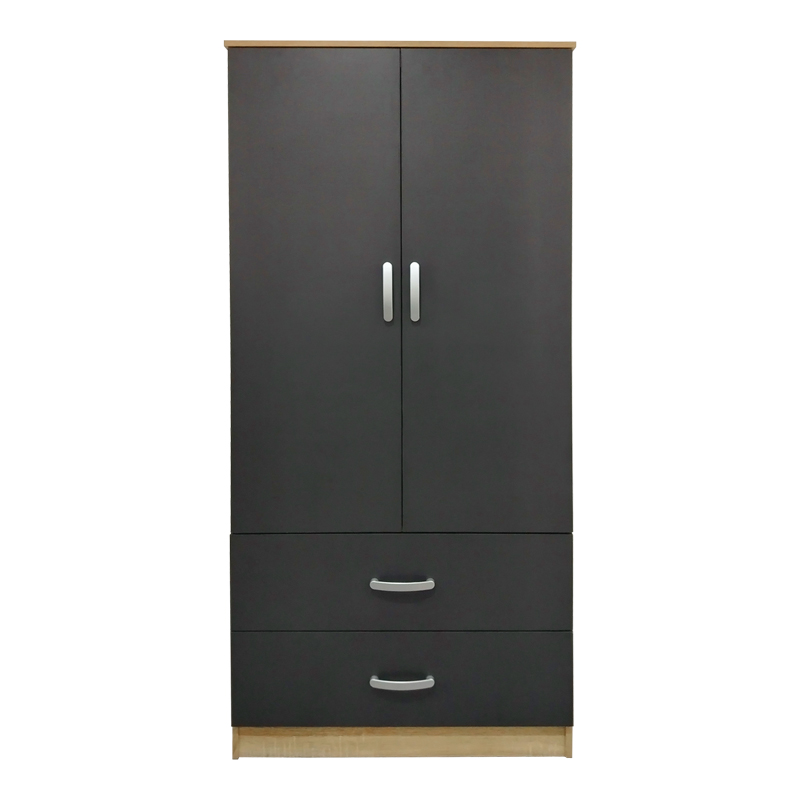 Ντουλάπα δίφυλλη με 2 συρτάρια Athos pakoworld σε sonoma-ανθρακί απόχρωση 80x42x180εκ 4
