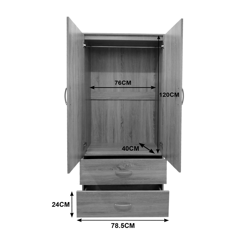 Ντουλάπα δίφυλλη με 2 συρτάρια Athos pakoworld σε sonoma-ανθρακί απόχρωση 80x42x180εκ 6