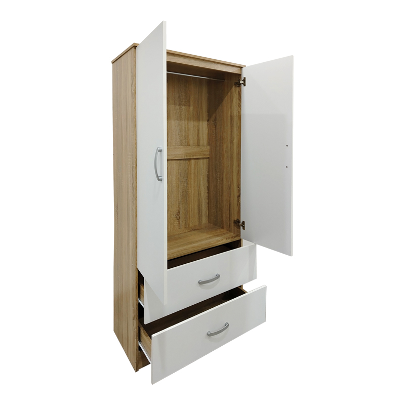 Ντουλάπα δίφυλλη με 2 συρτάρια Athos pakoworld σε sonoma-λευκή απόχρωση 80x42x180εκ 2