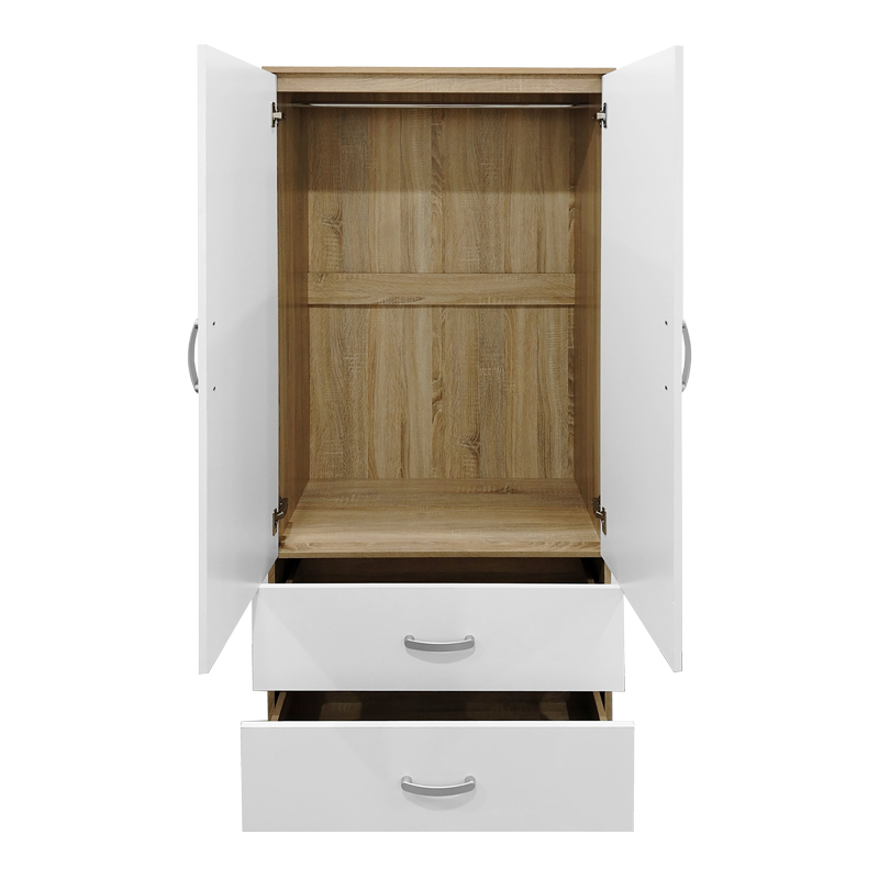 Ντουλάπα δίφυλλη με 2 συρτάρια Athos pakoworld σε sonoma-λευκή απόχρωση 80x42x180εκ 3